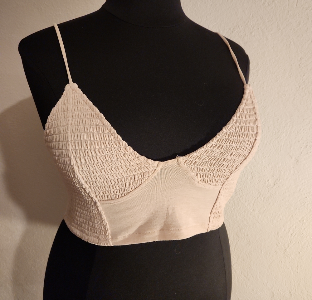 Zenana Outfitters Cream Smocked Bralette Crop Top